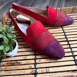 Liz Claiborne Collection Suede Colorblock Slingback Flats Red Burgundy Spain 8
